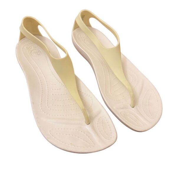 Crocs Sexi Flips Flip Flop Thong Slip on Serena Sandals Oyster Ivory Size 9 - Picture 1 of 5